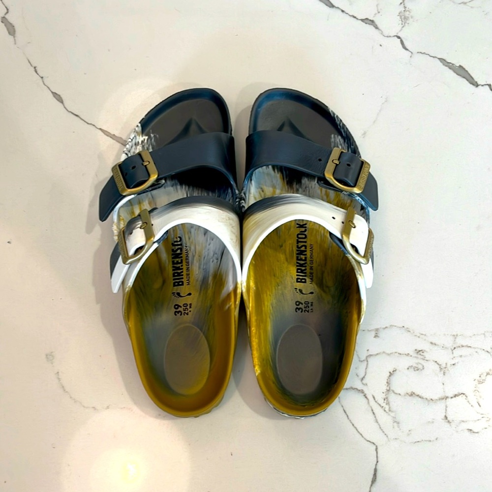 NWOT BIRKENSTOCK Arizona EVA Slide Sandals Multi Metallic Gold - Sz 39